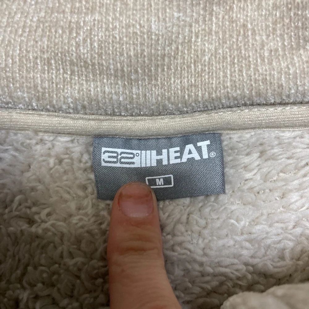 32 Degrees Heat Jacket Mens Medium Beige Sherpa Lined Side Slit Warm Quarter Zip